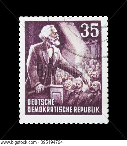 Cancelled Postage Stamp Printed By East Germany, That Shows Portrait Of German Philosopher, Sociolog
