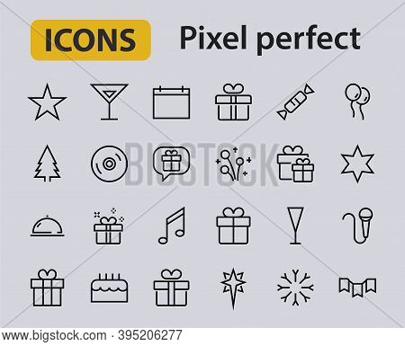Simple Set Of Celebration Icons Related To Vector Line. Contains Icons Such As Music, New Year, Star