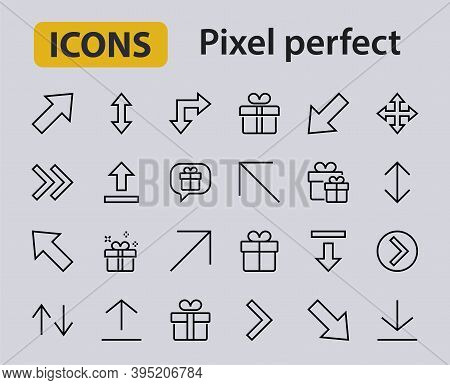 Set Of Line Arrows, Directions, Arrows, Contains Icons Such As Pause, Continuation, Directly, To The