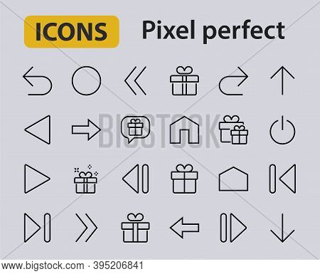 Set Of Line Arrows, Directions, Arrows, Contains Icons Such As Pause, Continuation, Directly, To The