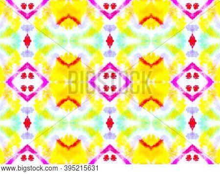 Seamless Watercolor Navajo Pattern. Folk Tie Dye Kaftan Design. Multi Colorful Rapport. Abstract Geo