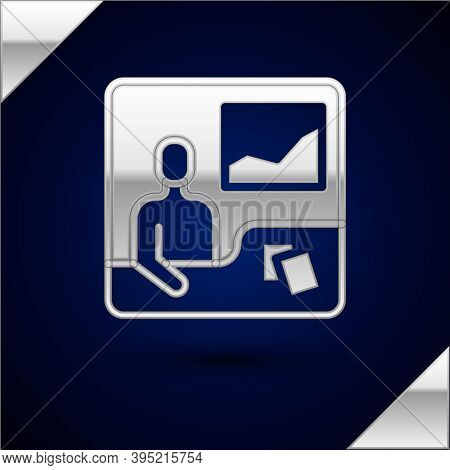 Silver Trading Courses Icon Isolated On Dark Blue Background. Distance Learning Finance Management, 