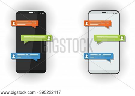 Realistic Modern Smatphones. A Phone Call. Icons Of Men And Women. Mockup. Cellphone Frame With Disp