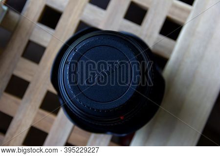 Brecht, Belgium - June 20 2020: A Closeup Portrait Of The Back Lid Of A Canon Camera Lens Containing