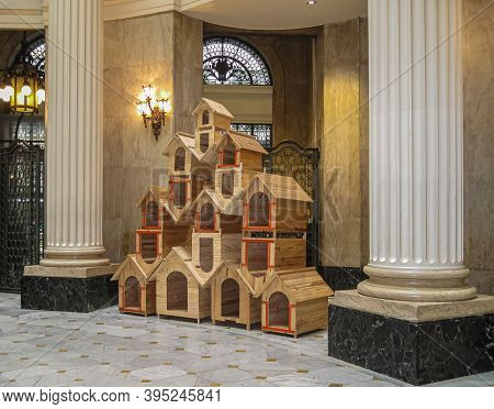 Rio De Janeiro, Brazil - December 26, 2008: El Centro District. Beige Wooden Dog Houses Stacked Up, 