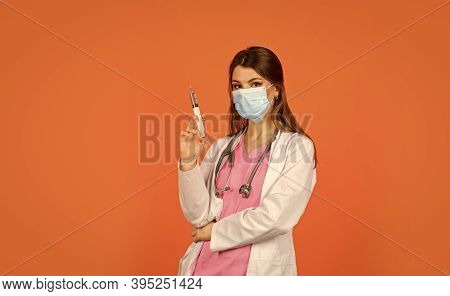Physician Or Therapist Giving Vaccine Against Virus. Coronavirus Epidemic From China. Woman Doctor U