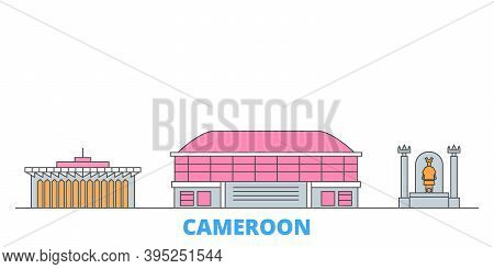 Cameroon Line Cityscape, Flat Vector. Travel City Landmark, Oultine Illustration, Line World Icons