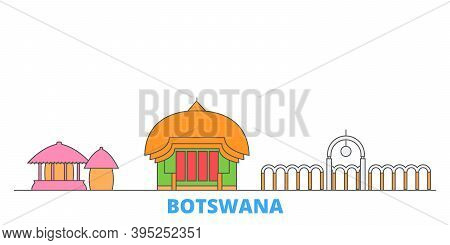 Botswana Line Cityscape, Flat Vector. Travel City Landmark, Oultine Illustration, Line World Icons