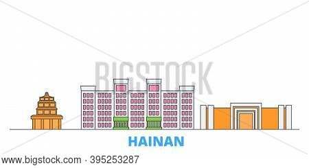 China, Hainan Line Cityscape, Flat Vector. Travel City Landmark, Oultine Illustration, Line World Ic