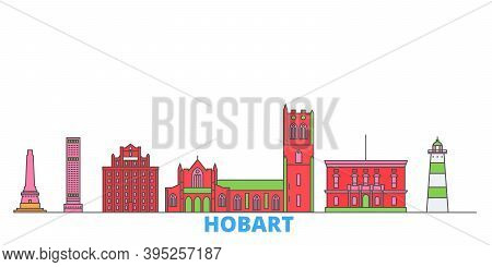 Australia, Hobart Line Cityscape, Flat Vector. Travel City Landmark, Oultine Illustration, Line Worl
