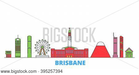 Australia, Brisbane Line Cityscape, Flat Vector. Travel City Landmark, Oultine Illustration, Line Wo