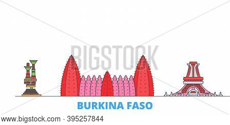 Burkina Faso Line Cityscape, Flat Vector. Travel City Landmark, Oultine Illustration, Line World Ico