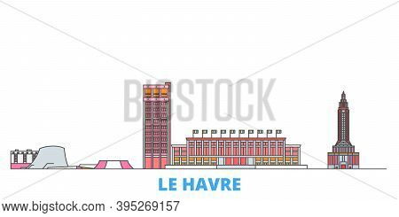 France, Le Havre Line Cityscape, Flat Vector. Travel City Landmark, Oultine Illustration, Line World