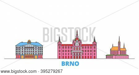 Czech Republic, Brno Line Cityscape, Flat Vector. Travel City Landmark, Oultine Illustration, Line W