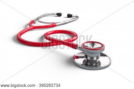 Red Stethoscope isolated on white - 3d rendering