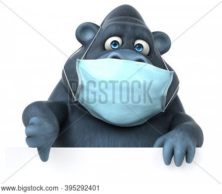 Fun 3D cartoon gorilla with a mask