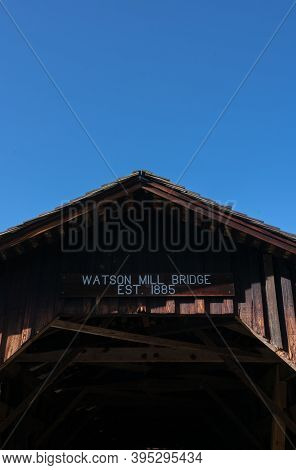 Watson Mill Bridge Name Plate In Georgia State Park