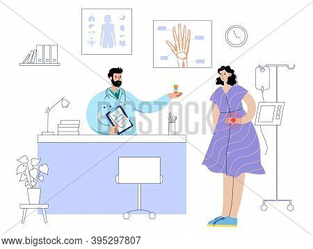 Pain And Inflammation In Woman Hand. Rheumatoid Arthritis Symptom On Human Joints And Bones. Doctors
