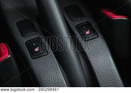 Novosibirsk, Russia - November 16, 2020: Suzuki X4, Close Up Shot Of Car Seat Heating Control Panel