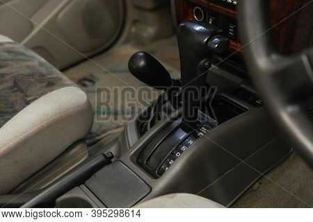 Novosibirsk, Russia - November 16, 2020: Nissan Terrano, Automatic Gear Stick Of A Modern Car. Moder