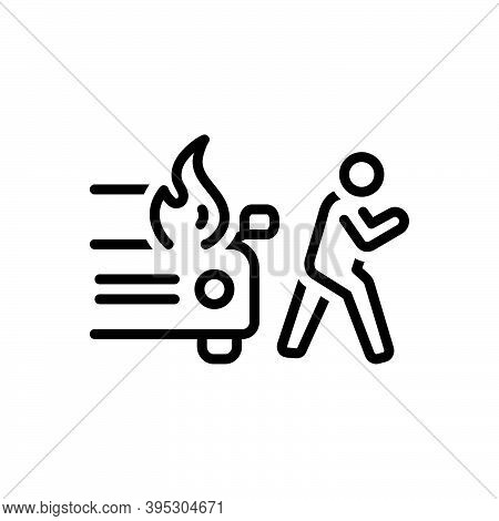 Black Line Icon For Sudden Unexpected Incident Accident Burning Danger Explosion Extinguish