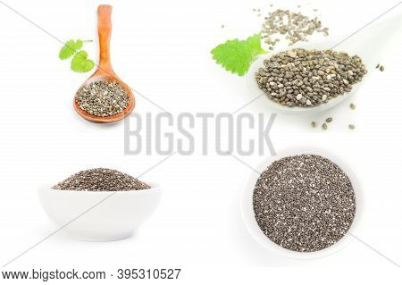Set Of Chia Seeds Isolated On A White Background