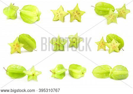 Collage Of Carambola Isolated On A White Background