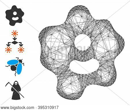 Vector Net Ameba. Geometric Linear Carcass 2d Net Generated With Ameba Icon, Designed With Crossing 