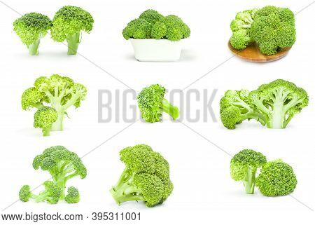 Group Of Broccoli Floret Isolated On A White Background