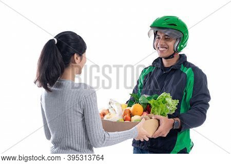 Driver Courier With Food Sending Online Order To Customer