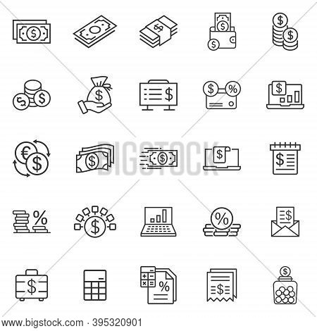 Money Finance Icon Set In Flat Style. Payment Vector Illustration On White Isolated Background. Curr