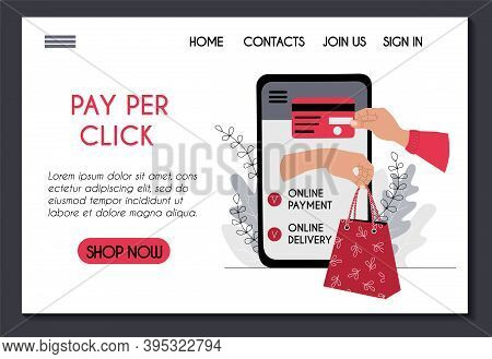 Online Shopping Payment Delivery Website Template. Mobile Application For Home Shopping. Pay By Cred