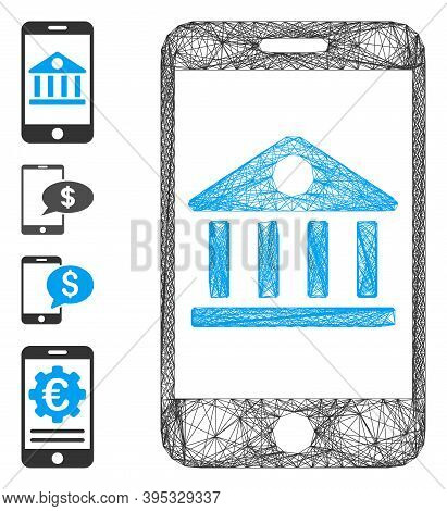 Vector Net Mobile Bank. Geometric Wire Frame Flat Net Based On Mobile Bank Icon, Designed From Cross