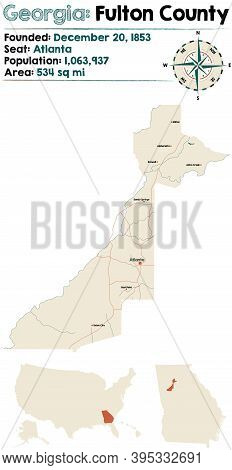 Large And Detailed Map Of Fulton County In Georgia, Usa.