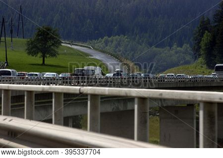 Freeway Or Highway Traffic Jam, Waiting In The Car On The Road