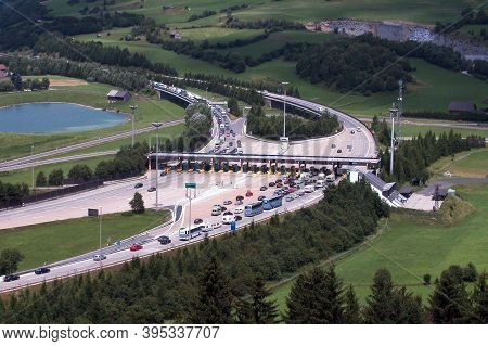 Toll Station Or Toll Plaza At The Motorway Or Freeway