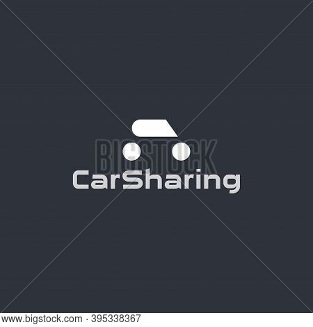 Simple Car Silhouette Isolated Icon On Black Background. Taxi Cartoon Style Vector Logo Concept. Abs