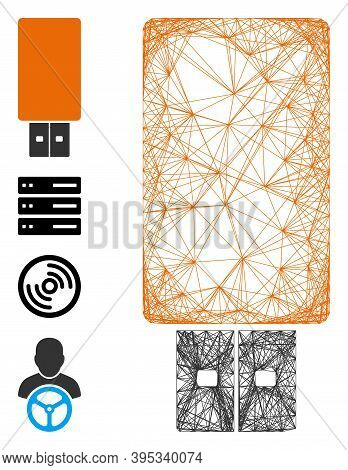 Vector Wire Frame Usb Flash Drive. Geometric Wire Frame 2d Net Based On Usb Flash Drive Icon, Design
