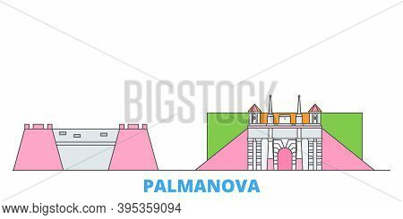 Italy, Palmanova Line Cityscape, Flat Vector. Travel City Landmark, Oultine Illustration, Line World