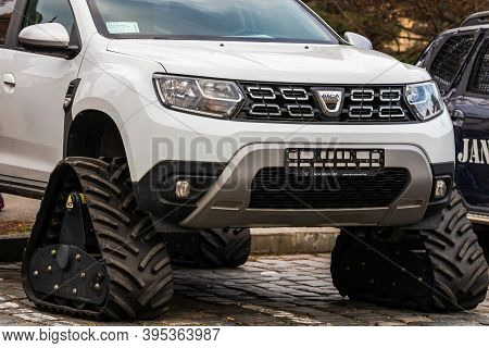 Dacia Duster Police Car For Special Interventions With Custom Triangular Tracks For Wheels In Buchar