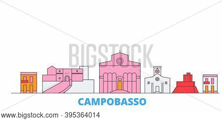 Italy, Campobasso Line Cityscape, Flat Vector. Travel City Landmark, Oultine Illustration, Line Worl