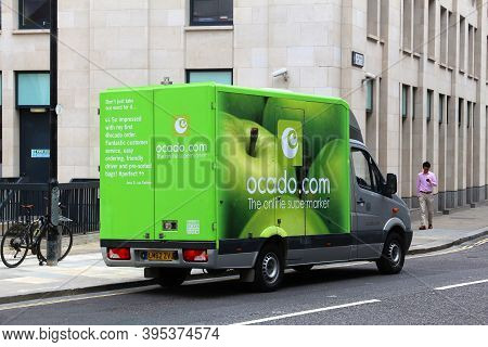 London, Uk - July 8, 2016: Ocado Grocery Shopping Delivery Mercedes Sprinter Van In London, Uk. Ocad