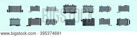 Set Of Car Radiator. Cartoon Icon Design Template With Various Models. Modern Vector Illustration Is