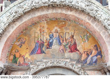 Ancient Golden Mosaic In The Basilica Of San Marco In Venice Which Symbolizes The Resurrection Of Ch