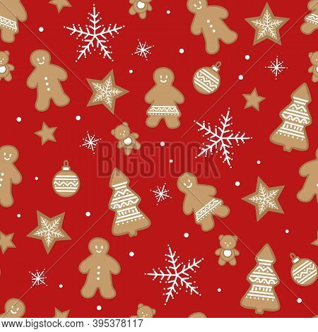 Vector Christmas Gingerbread Cookies Repeat Pattern Backcground