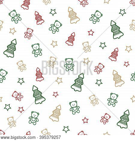 Vector Christmas Teddy Bear Repeat Pattern Backcground