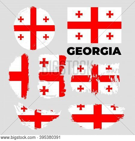 Grunge Georgia Flags Set. Vector Stock Illustration