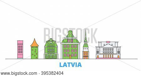 Latvia Line Cityscape, Flat Vector. Travel City Landmark, Oultine Illustration, Line World Icons