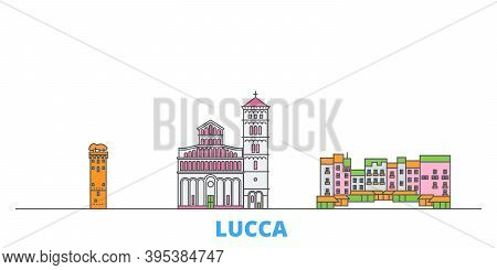 Italy, Lucca Line Cityscape, Flat Vector. Travel City Landmark, Oultine Illustration, Line World Ico