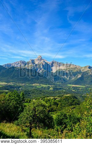 Panoramic View On Grande Tete De Obiou Mountain Range In French Prealps In Isere, Highest Peak Of De